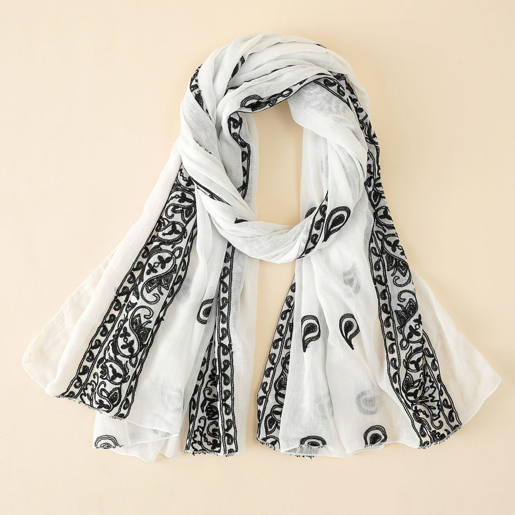 Damen eleganter Schal aus hochwertigem Chiffon mit filigraner Stickerei WW