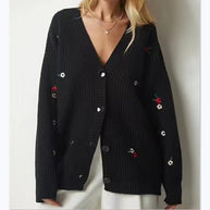 Damen Strickcardigan mit floralen Stickereien WW