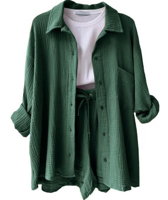 Damen lässiges Sommer-Outfit mit moderner Knopfleiste und elastischem Bund WW