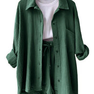 Damen lässiges Sommer-Outfit mit moderner Knopfleiste und elastischem Bund WW