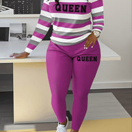 Damen Sportliches Zweiteiler-Set mit gestreiftem Oberteil und leggings WW