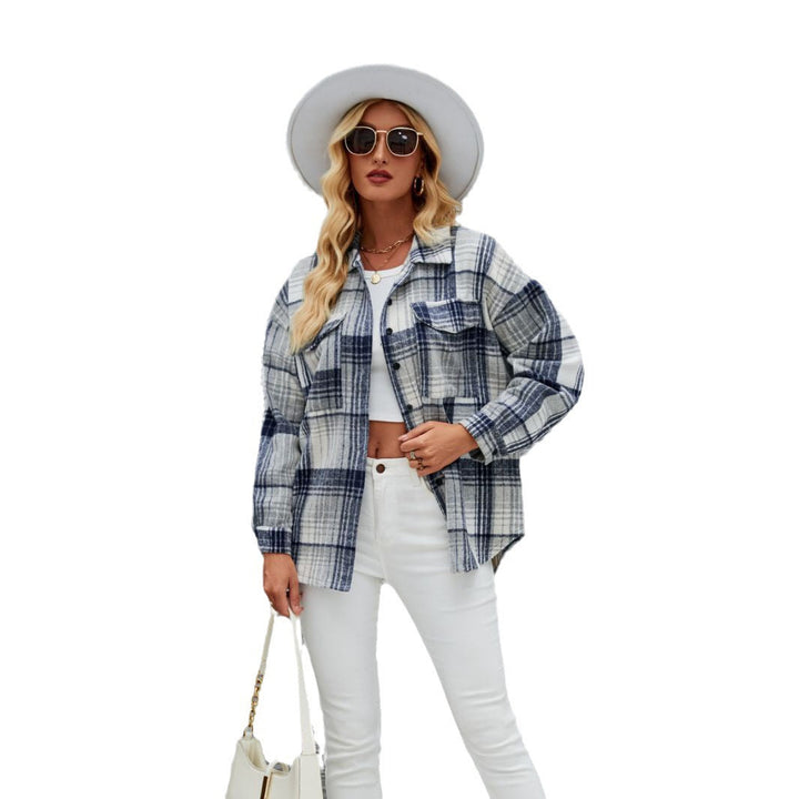 Damen lässige Flanellhemdjacke mit karriertem Design und praktischen Brusttaschen W&W Mode
