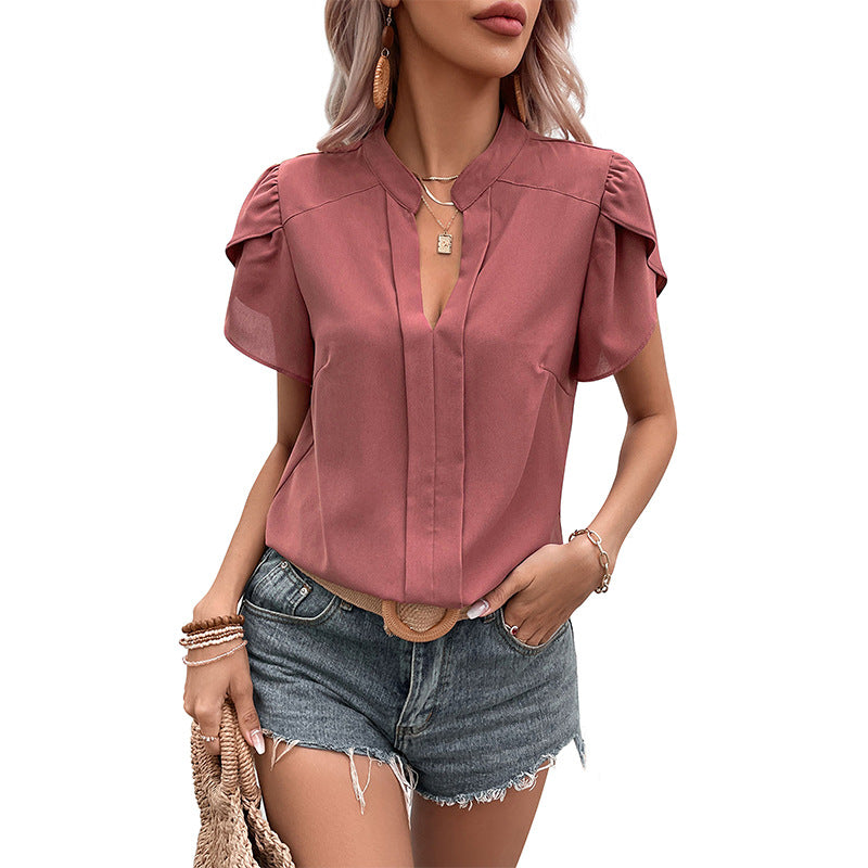 Damen Bluse mit eleganten Puffärmeln und v-förmigem Ausschnitt WW