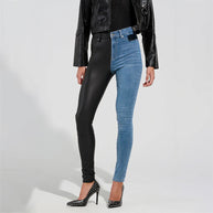 Damen Skinny Jeans mit kombiniertem Denim- und Leder-Look WW