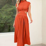 Damen Cut-Out Sommerkleid mit hohem Kragen WW