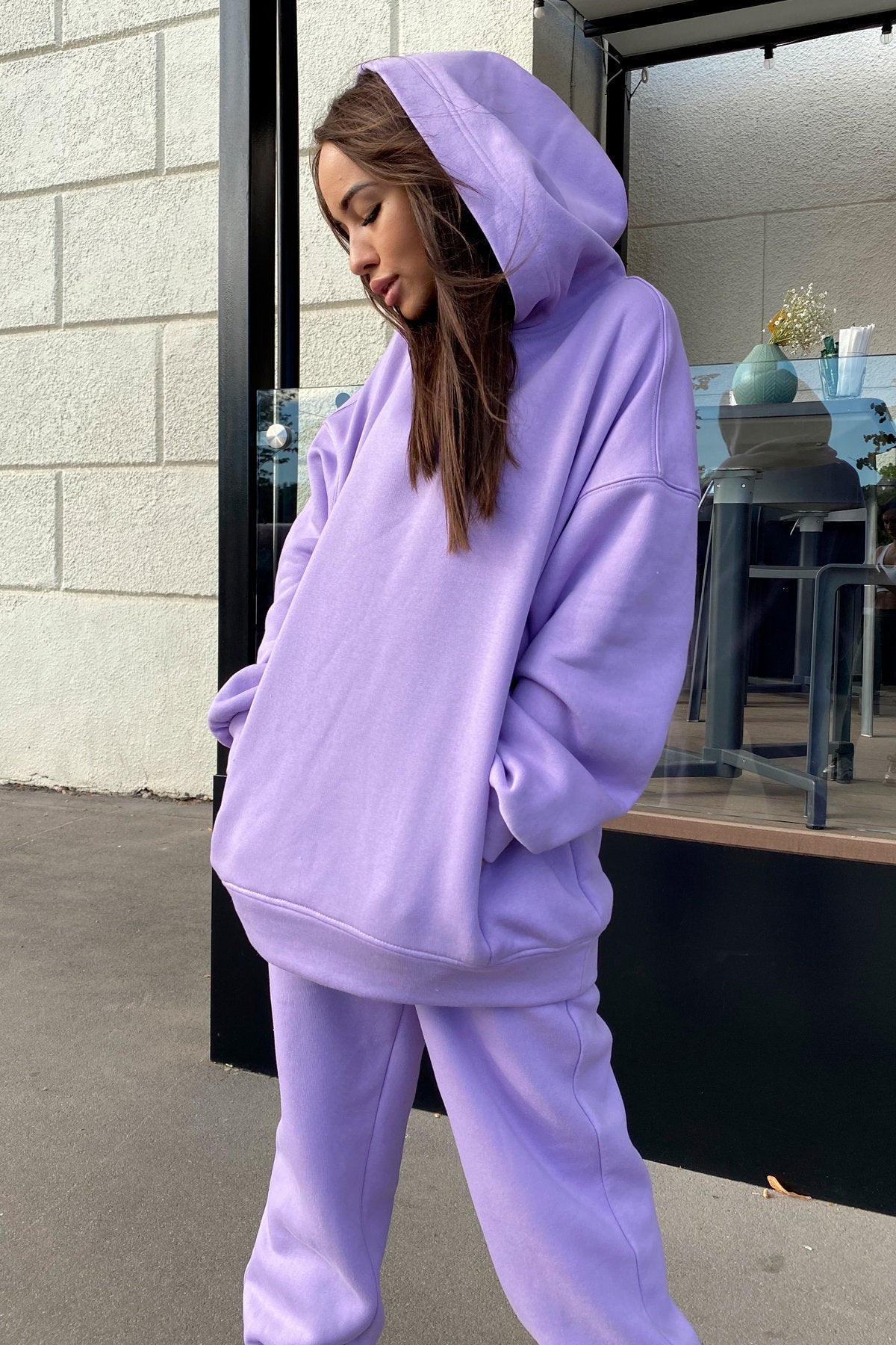Damen Bequemer Hoodie und Jogginghose-Set mit Kapuze und elastischem Bund WW