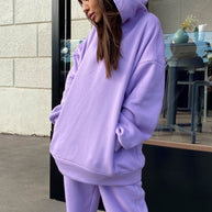 Damen Bequemer Hoodie und Jogginghose-Set mit Kapuze und elastischem Bund WW