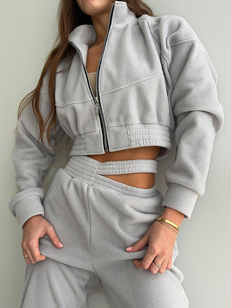 Damen Sportfreizeitanzug mit Cropped Jacke und elastischem Bund WW