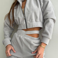 Damen Sportfreizeitanzug mit Cropped Jacke und elastischem Bund WW