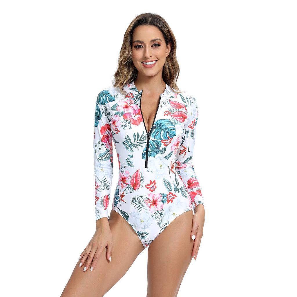 WW | Damen Einteiler Surfanzug mit langen Ärmeln und floralem Design