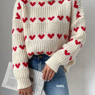 WW Halb Hochkragen Locker Passform Liebesherz Jacquard Strickpullover