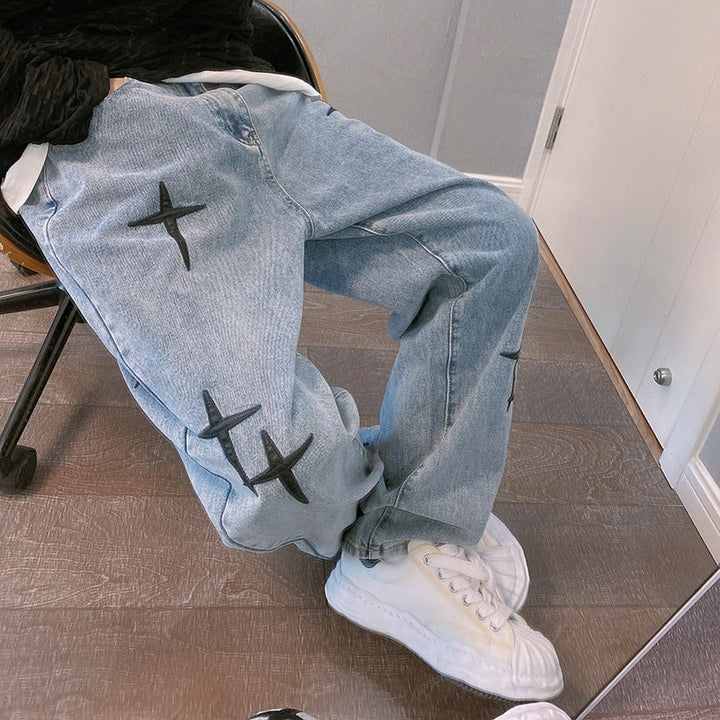 W&W Mode | Blasting Bedruckte Baggy Weit Geschnittene Jeans Für Männer