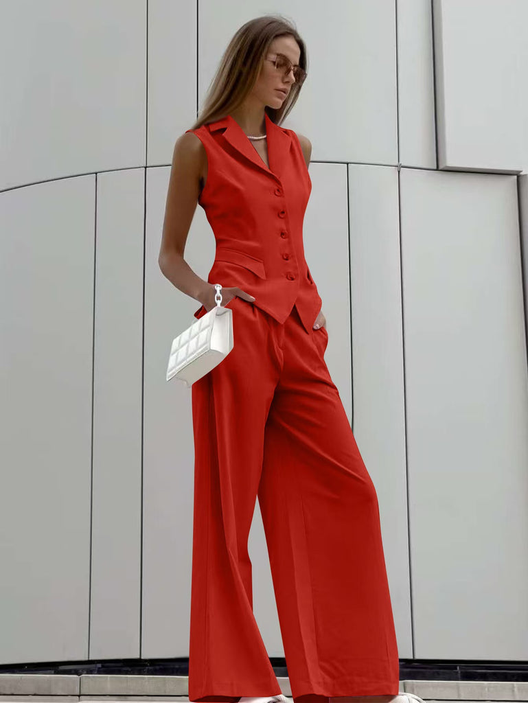 Damen Jumpsuit mit ärmellosem Blazer und weiten Hosen WW