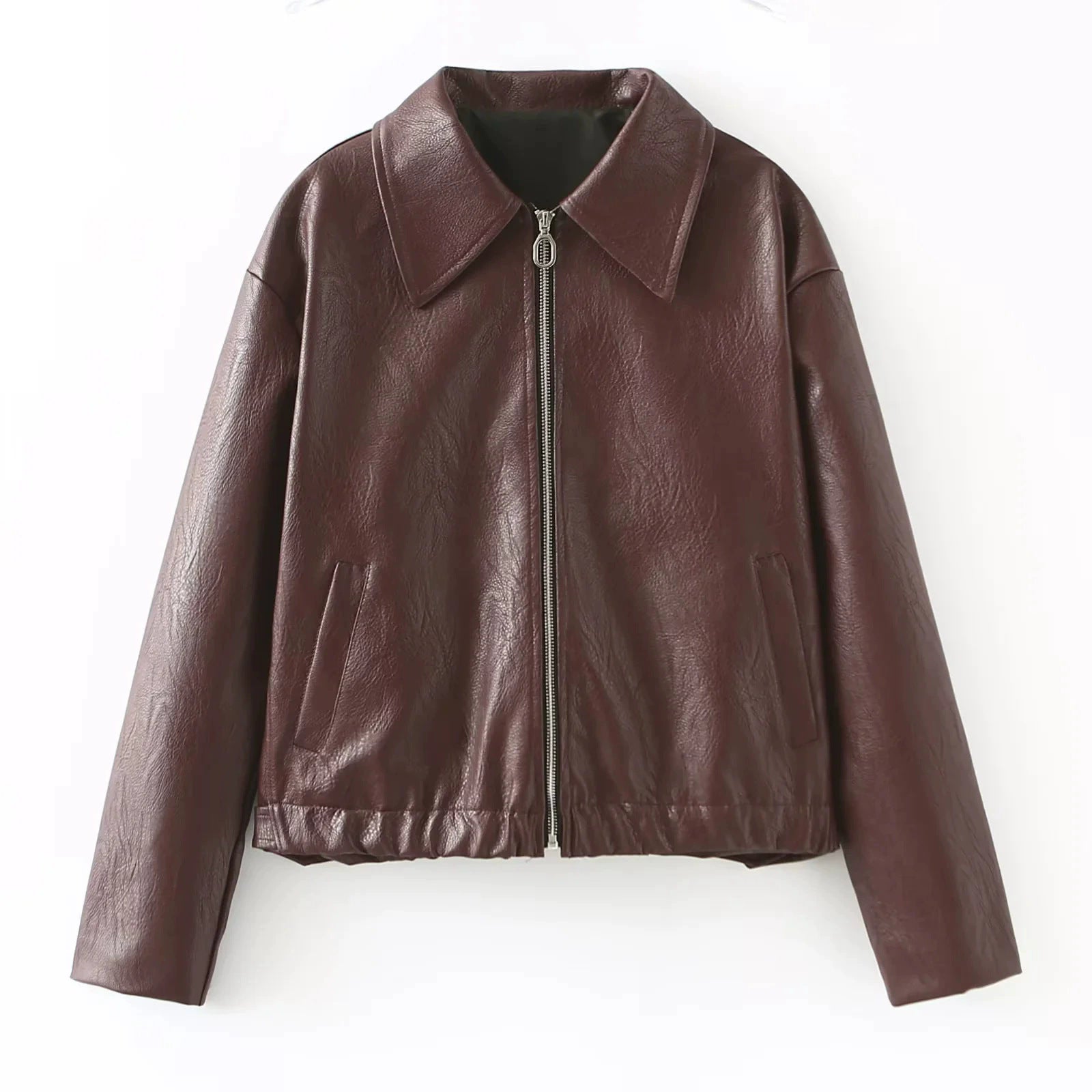 Damen elegante Kunstlederjacke im modernen Design mit praktischem Reißverschluss WW