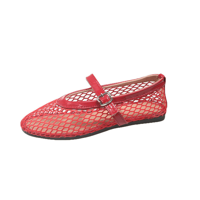 Damen Ballerinas aus Netzgewebe mit Riemen WW