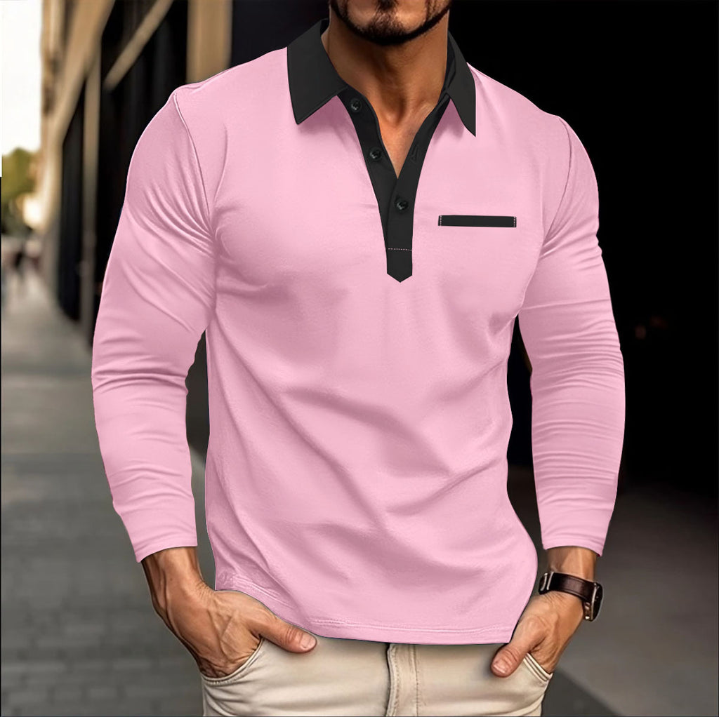 Herren Langarm Poloshirt mit modischen Kontrasten und Brusttasche WW