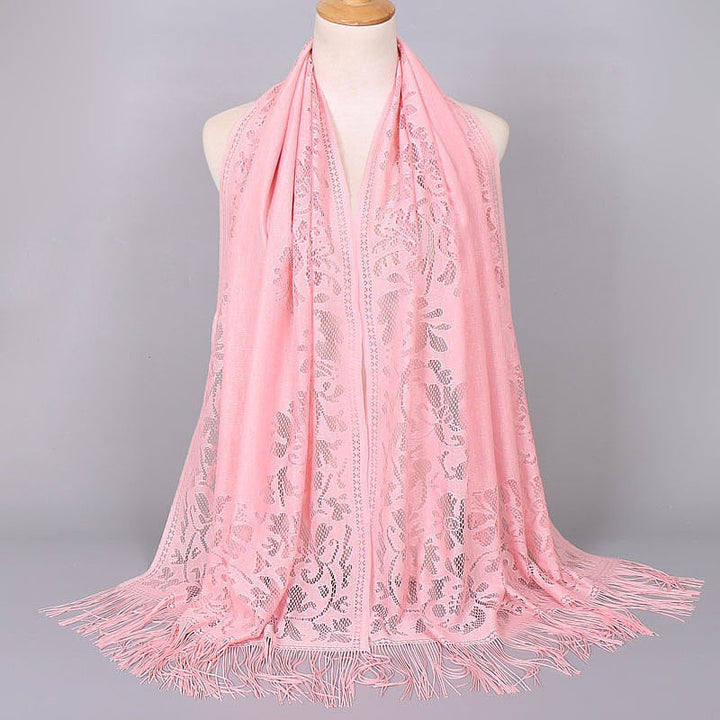 Damen Langer Spitzen-Schal mit fransten Abschlüssen W&W Mode