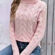 Damen Rollkragenpullover mit strukturiertem Zopfmuster WW