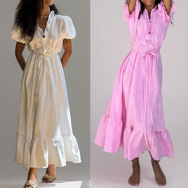 Damen Maxikleid mit luftiger Wickeloptik und dekorativem Rüschensaum W&W Mode