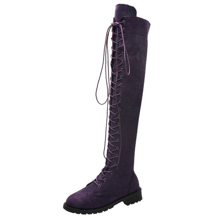 Damen Overknee-Stiefel mit raffinierter Schnürung und robustem Profil W&W Mode