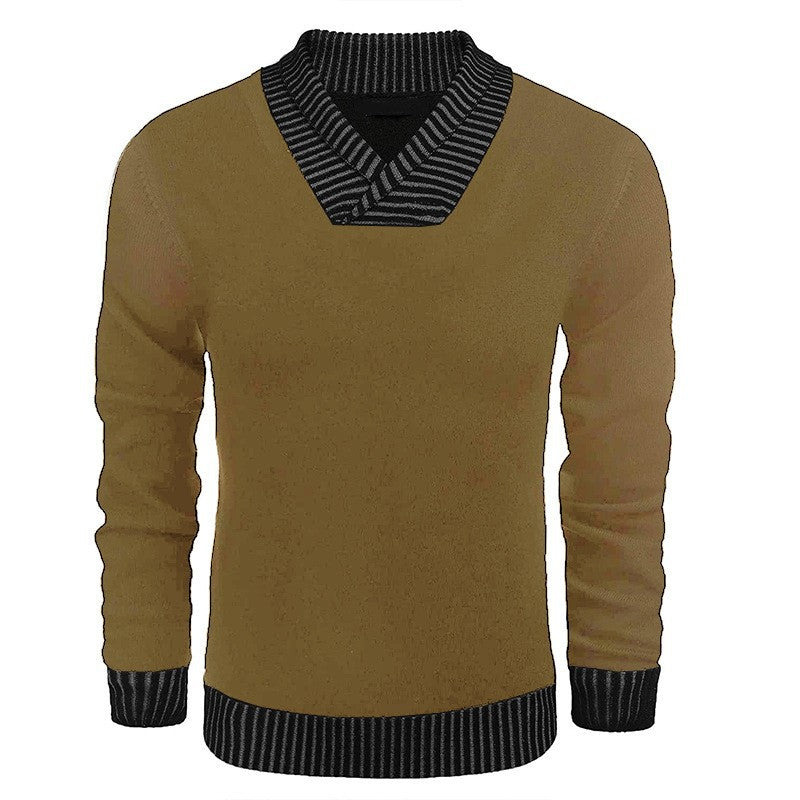 Herren modischer Pullover mit gestreiftem Kragen und schmalem Schnitt WW