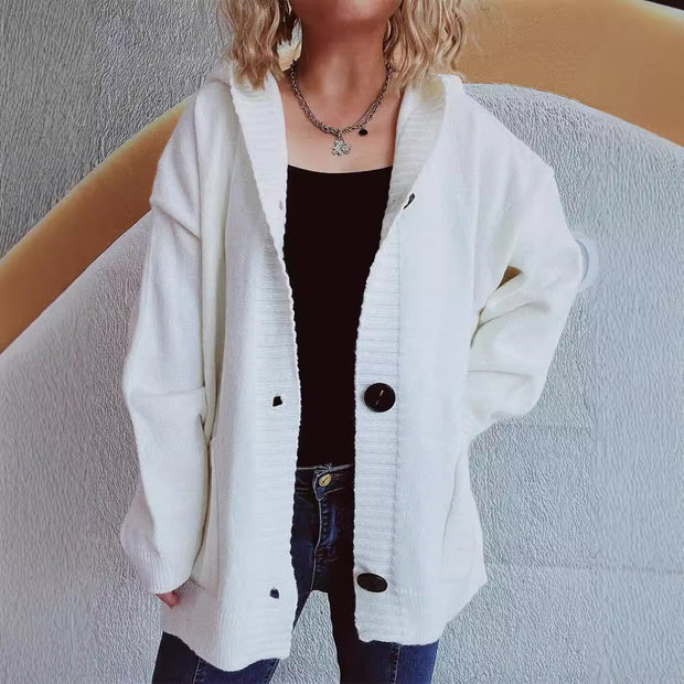 Damen bequeme Strickjacke mit Kapuze und praktischen Taschen WW