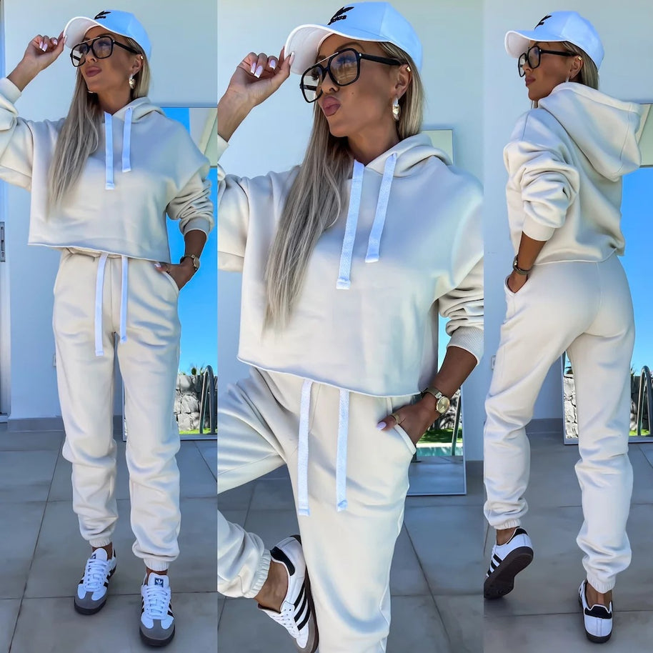 Damen sportliches Cropped Hoodie und Jogginghose-Set WW