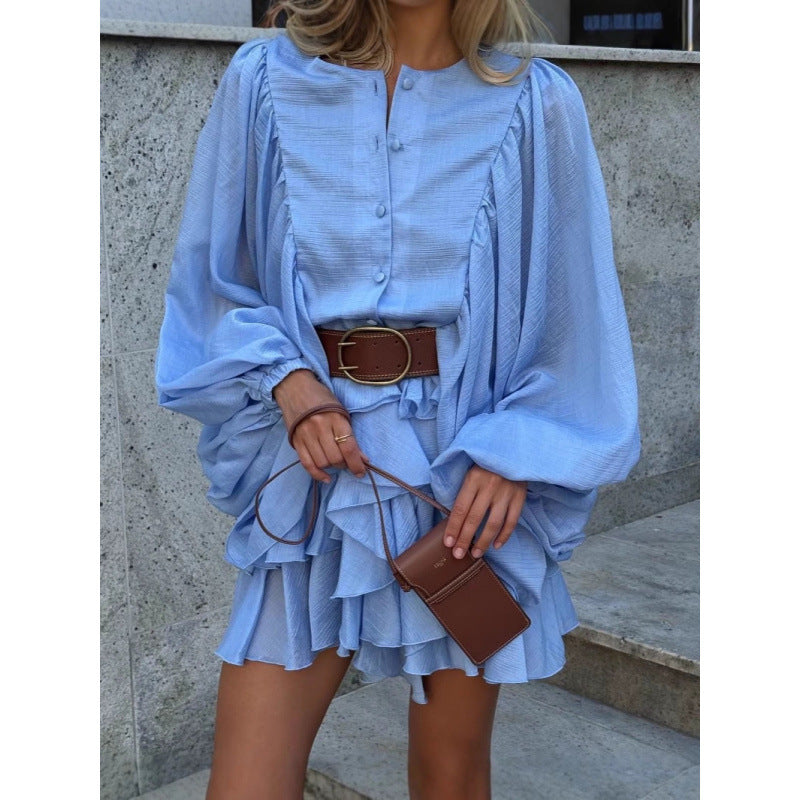 Damen Rüschenkleid mit weiten Ärmeln und modischen Details WW