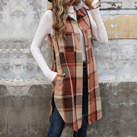 Damen Langarm-Weste mit Karo-Muster und praktischen Taschen WW