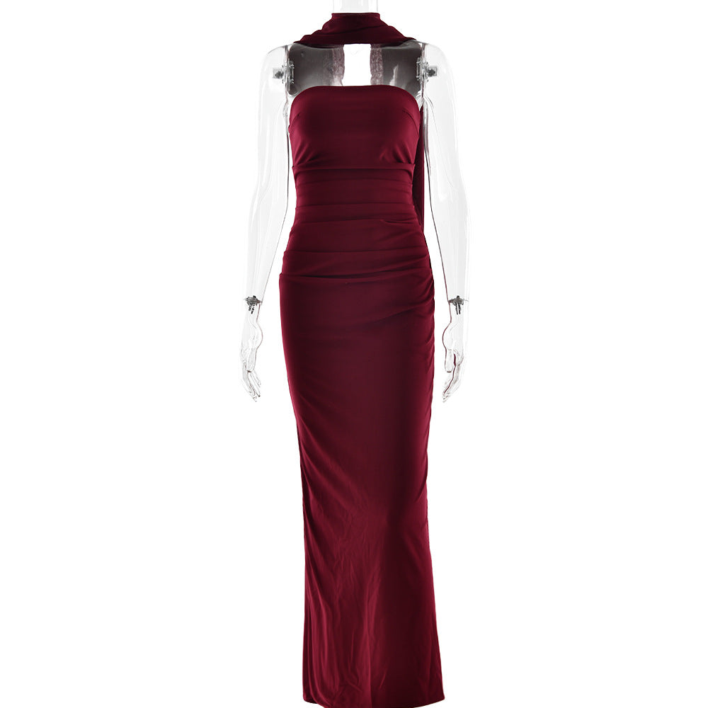 Damen Elegantes und figurbetontes Maxikleid mit transparenten Ärmeln W&W