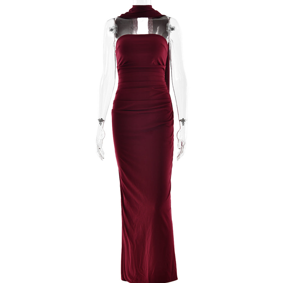 Damen Elegantes und figurbetontes Maxikleid mit transparenten Ärmeln W&W