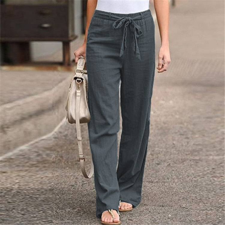Damen gemütliche Leinenhose mit verstellbarem Bund WW