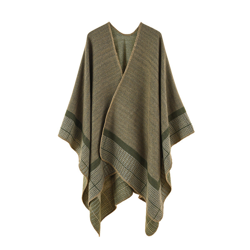 Damen Eleganter Poncho mit modernen Mustern und hochwertigen Fransen WW