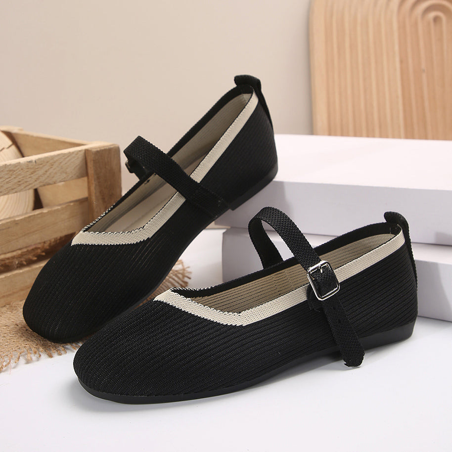 Damen Ballerinas mit verstellbarem Riemen und strukturiertem Obermaterial WW