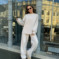 Damen bequemer Fleece Freizeitanzug mit lässigem Schnitt und elastischem Bund WW