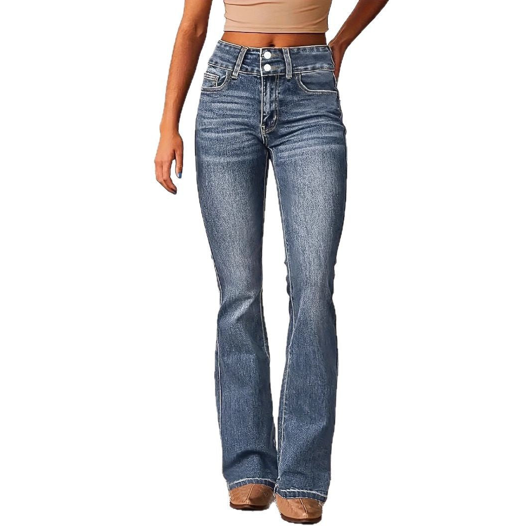Damen Bootcut Jeans mit hohem Bundle und modischen Details WW