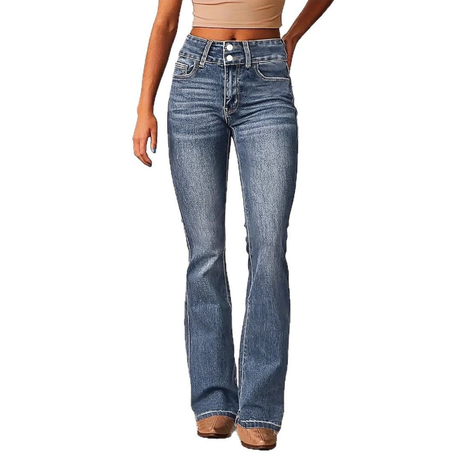 Damen Bootcut Jeans mit hohem Bundle und modischen Details WW