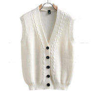 Damen ärmellose Strickjacke mit strukturiertem Zopfmuster WW