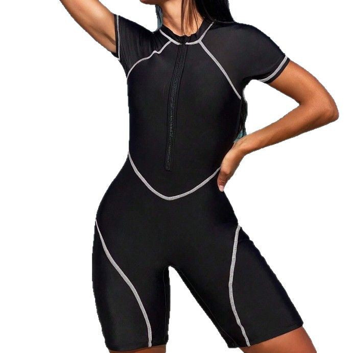 Damen Sportlicher Neoprenanzug mit kurzen Ärmeln und Reißverschluss WW