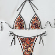 Damen Triangel-Bikini-Set mit verspieltem Blumenmuster und verstellbaren Bindebändern WW