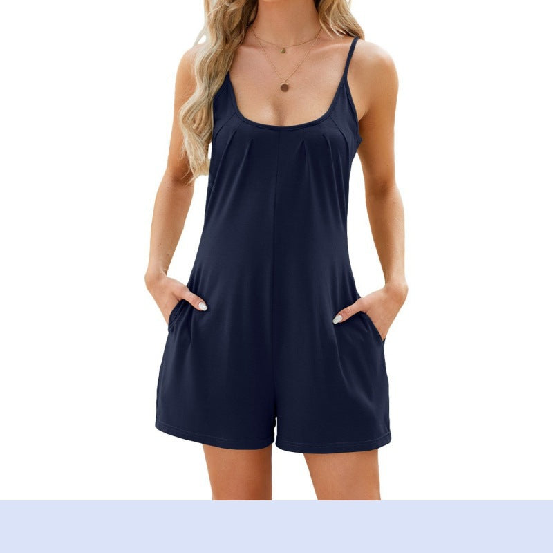 Damen lässiger Jumpsuit mit Taschen und dünnen Trägern WW