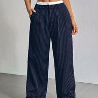 Damen Elegante Weite Hose mit Nadelstreifen und hohem Bund WW
