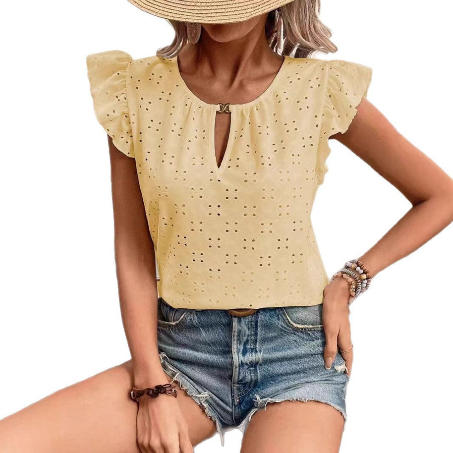 Damen Bluse mit Rüschendetails und Lochstickerei WW