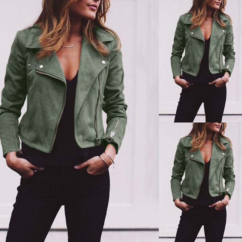Damen Bikerjacke mit strukturiertem Wildleder-Look und asymmetrischem Reißverschluss WW