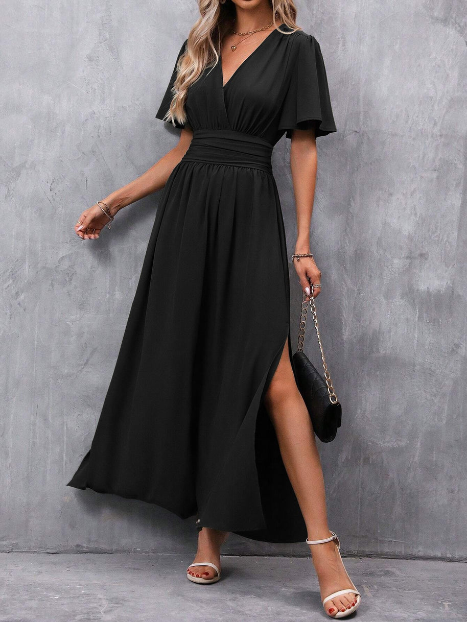 Damen maxikleid mit fließendem Schnitt und eleganten Ärmeln WW
