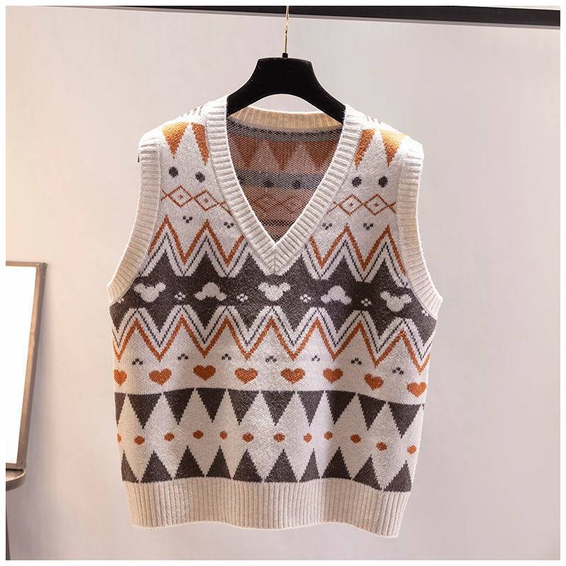 Damen Strickweste mit V-Ausschnitt und geometrischem Muster WW