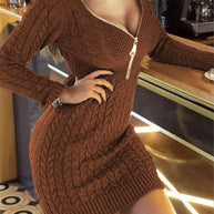 Damen Strickkleid mit engem Schnitt und dekorativer Reißverschlussdetails WW