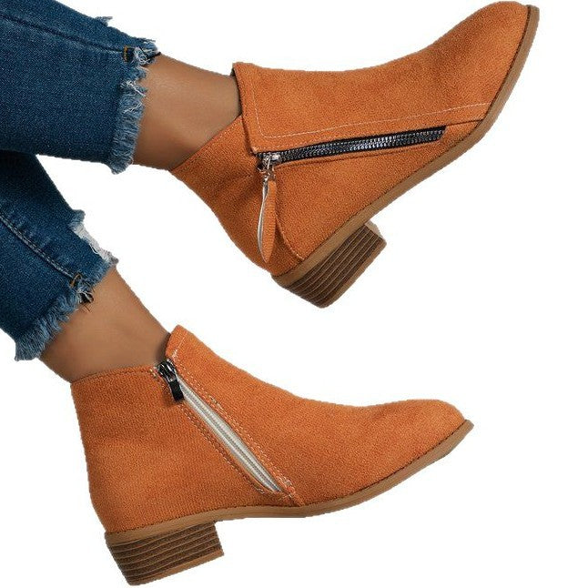 Damen Stiefel mit seitlichem Reißverschluss und elegantem Samtoberfläche W&W Mode
