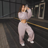 Damen sportliches Oversized Hoodie-Set mit hochschließendem Kragen und Gummizug WW