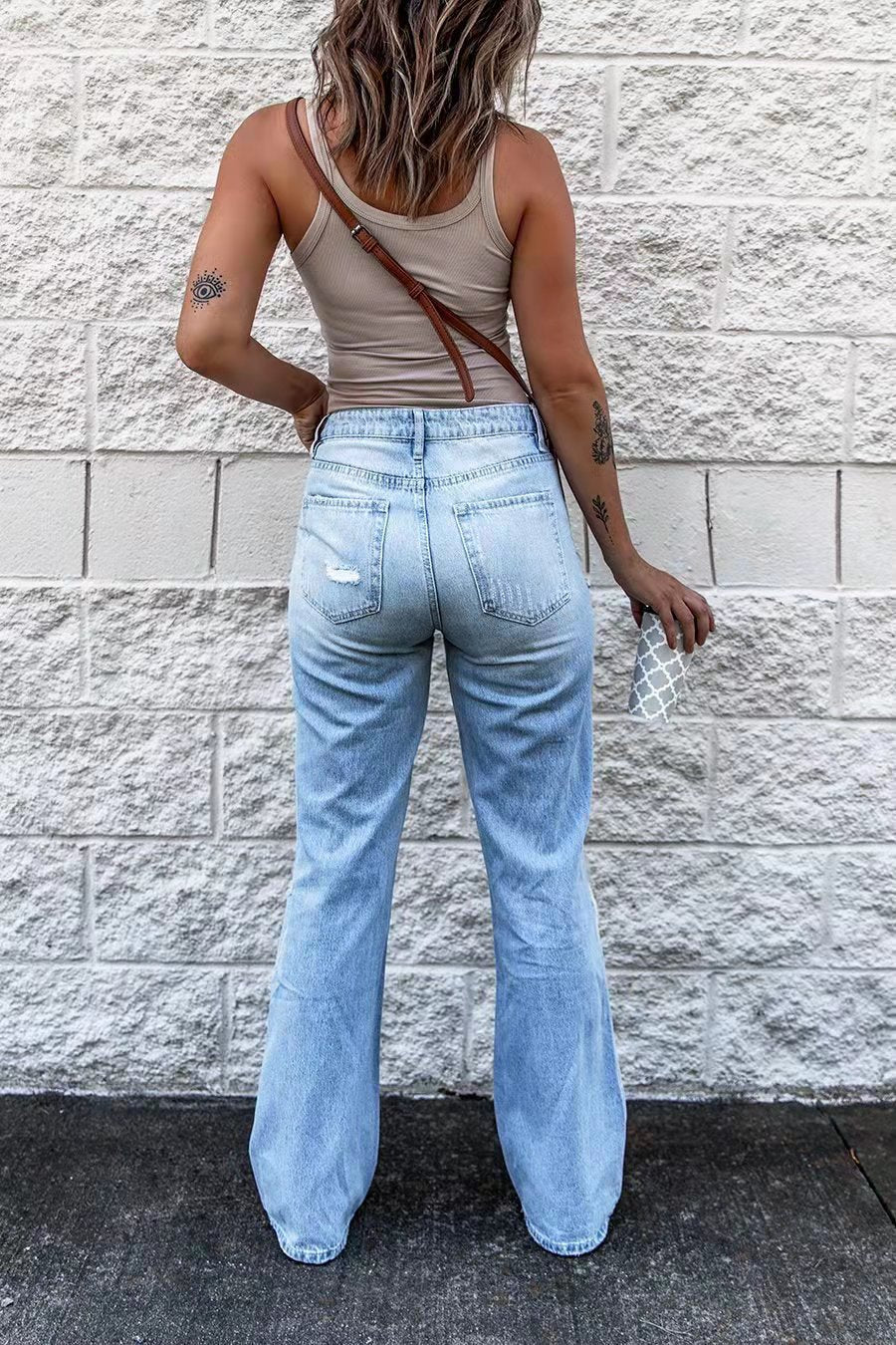 WW | Damen High Waist Ripped Jeans mit Weitem Bein